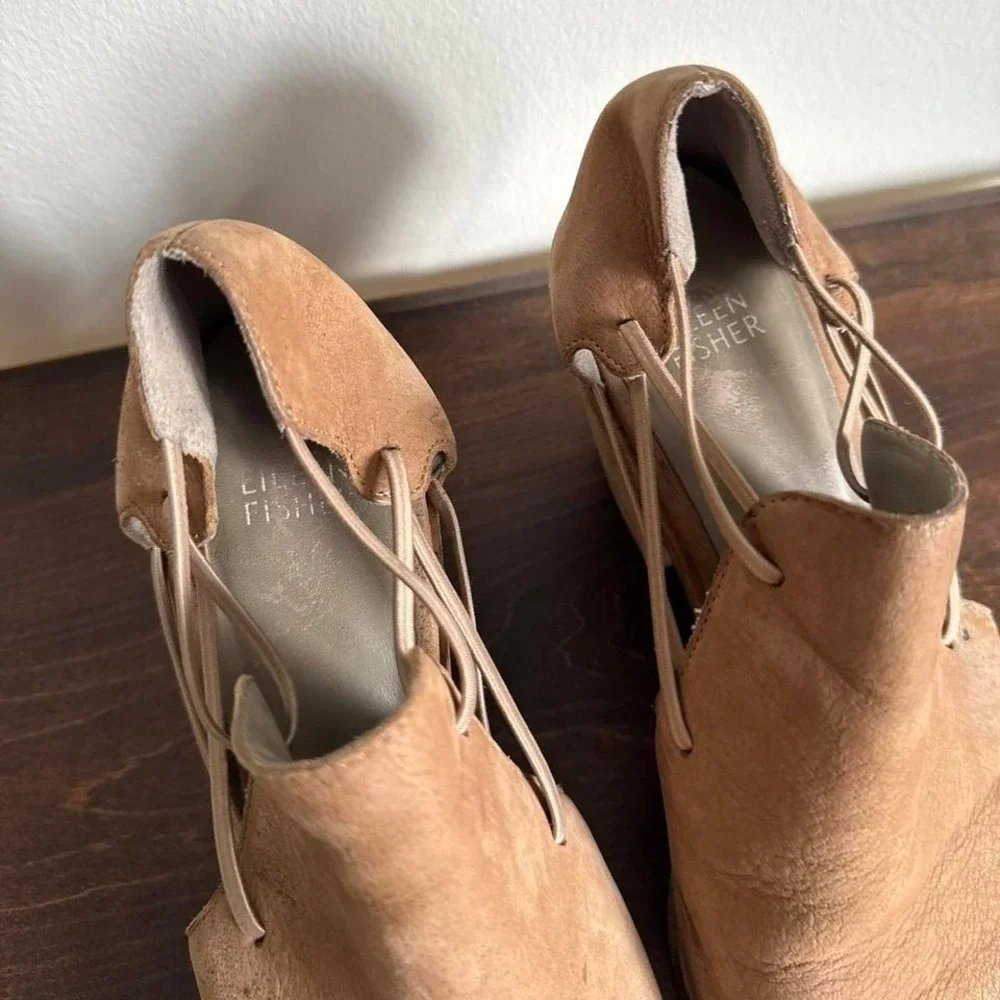 Eileen Fisher genuine leather heel size 9 western boho peeptoe bootie - Picture 6 of 6